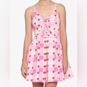 Strawberry Plaid Lace-Up Dress